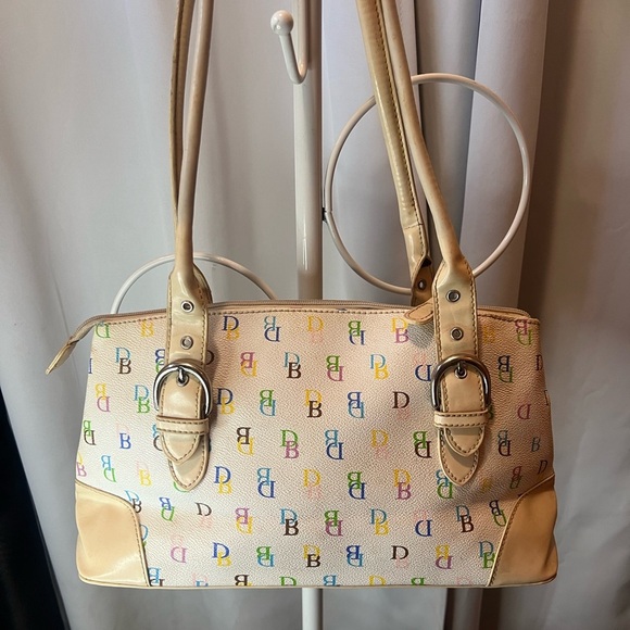 Dooney & Bourke Handbags - Dooney & Bourke Cream Shoulder Bag with Leather Trim